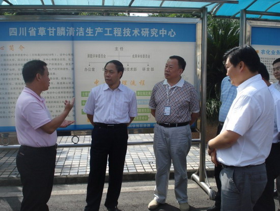 公司董事长张华先生（左一）在为乐山市领导介绍环保治理情况