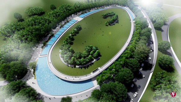 吉宝滨海东海水淡化厂构想图，工厂顶层占地两公顷的绿坪，将开放给公众进行各种休闲活动
