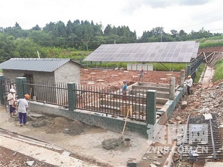 乐至县孔雀乡孔雀铺村1组境内的乡污水处理厂站内工程已现雏形